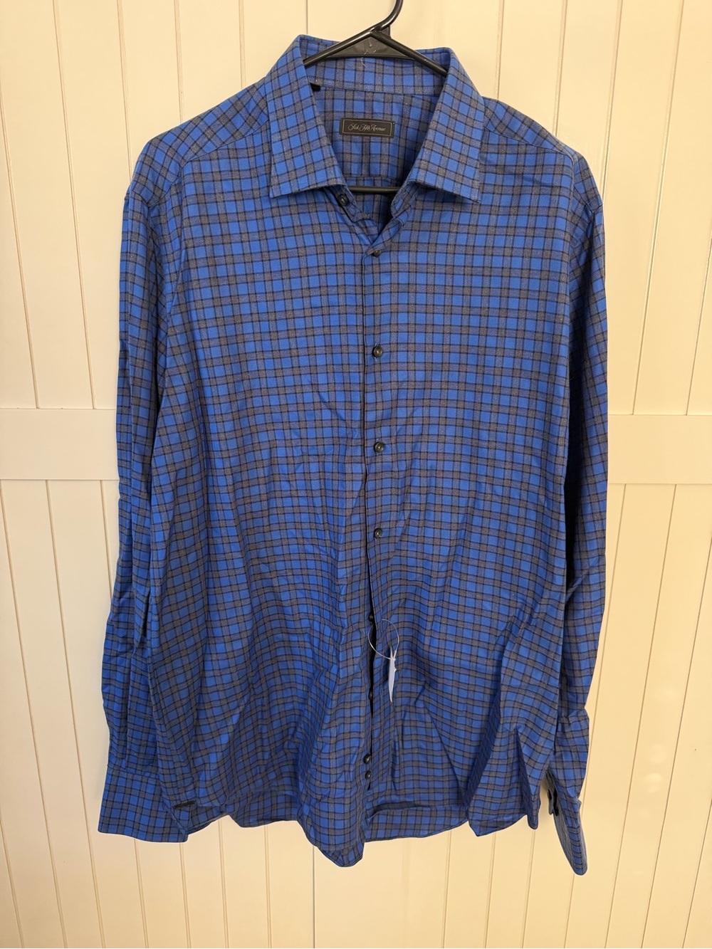 Saks Fifth Avenue Blue and Black Checked Button-Down Shirt